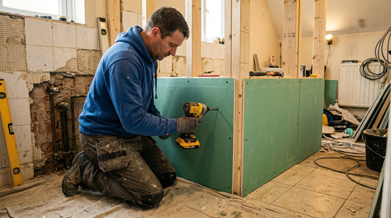"Commercial drywall partition installation