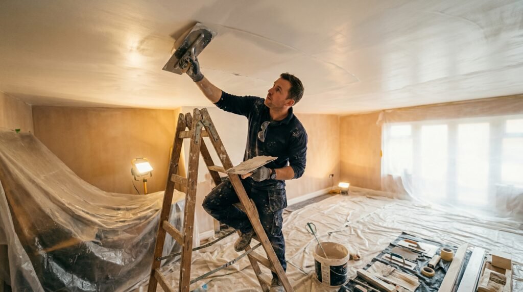 Smooth wall plaster skimming finish