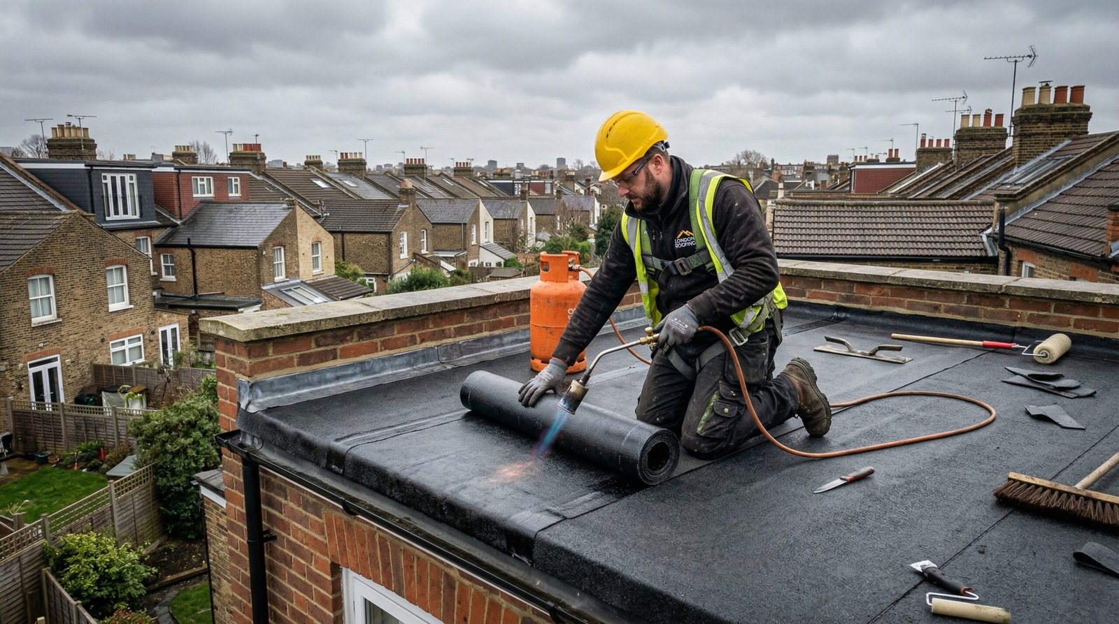 Torch on flat roofing installation service