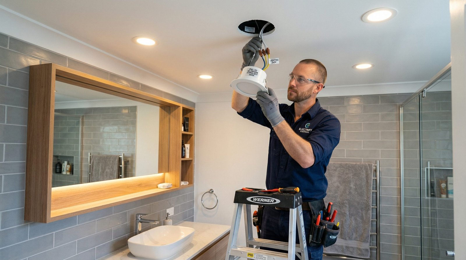 LED bathroom lights fitted above mirror