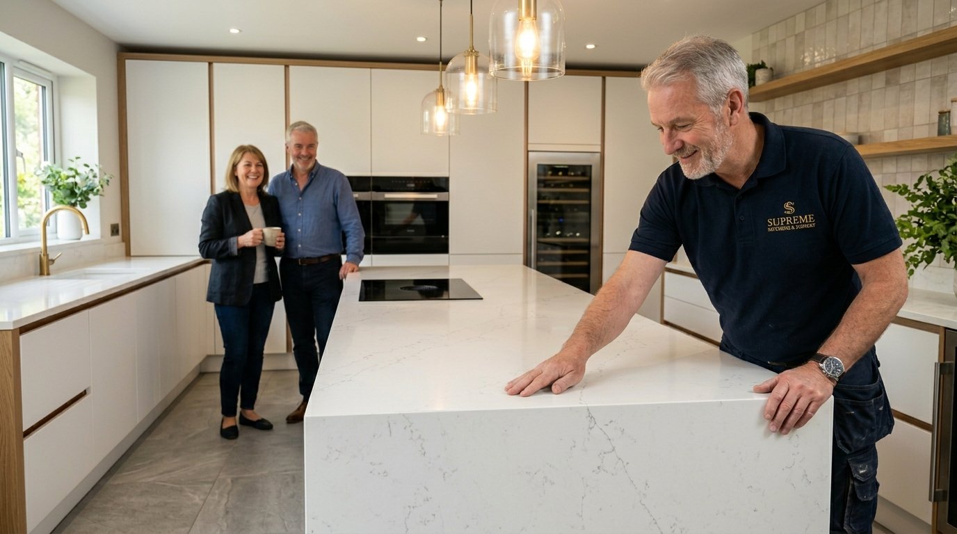 High-quality laminate kitchen worktop fitting