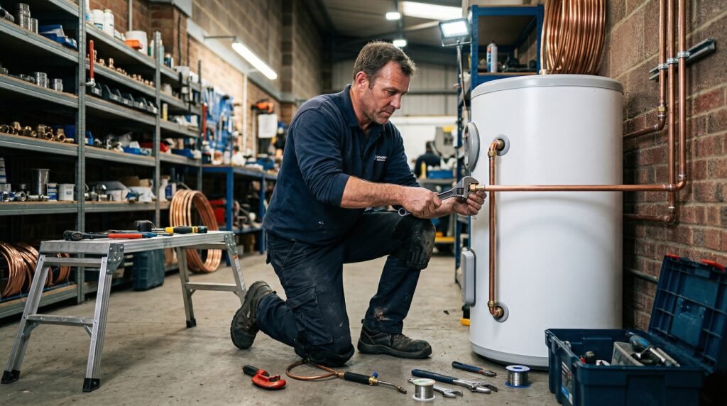 Modern unvented hot water cylinder system
