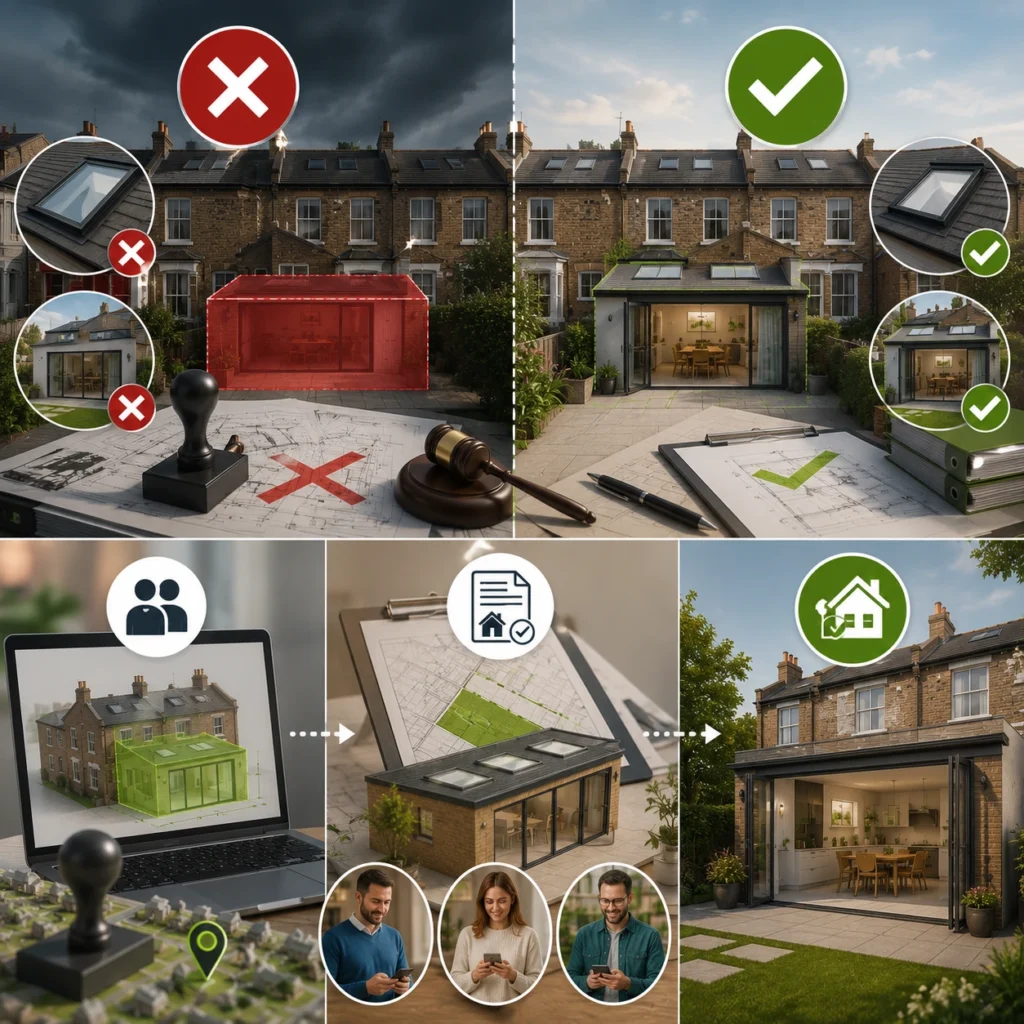 House extension planning approved vs. denied